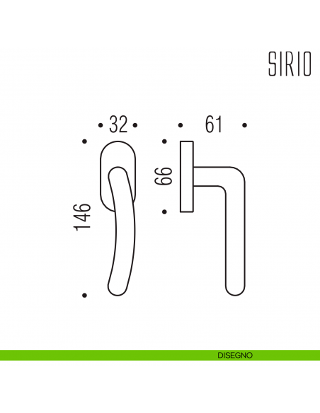 Maniglia per finestra martellina DK Sirio Colombo Design disegno