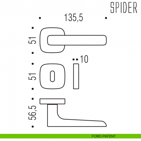 Maniglia per porta Spider Colombo Design con rosetta quadrata foro patent
