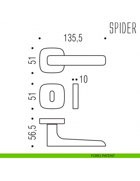 Maniglia per porta Spider Colombo Design con rosetta quadrata foro patent