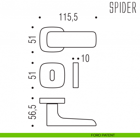 Maniglia Spider Colombo Design per porta con rosetta quadrata foro patent