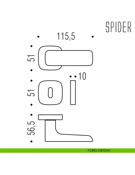 Maniglia Spider Colombo Design per porta con rosetta quadrata foro patent