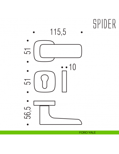 Maniglia Spider Colombo Design per porta con rosetta quadrata foro yale