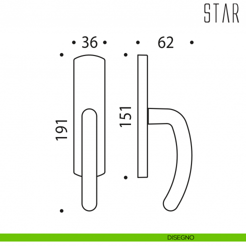 Maniglia per finestra cremonese Star Colombo Design disegno