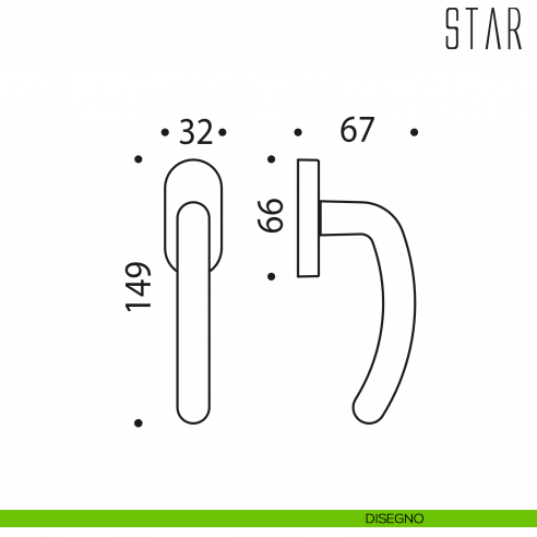 Maniglia per finestra martellina DK Star Colombo Design disegno