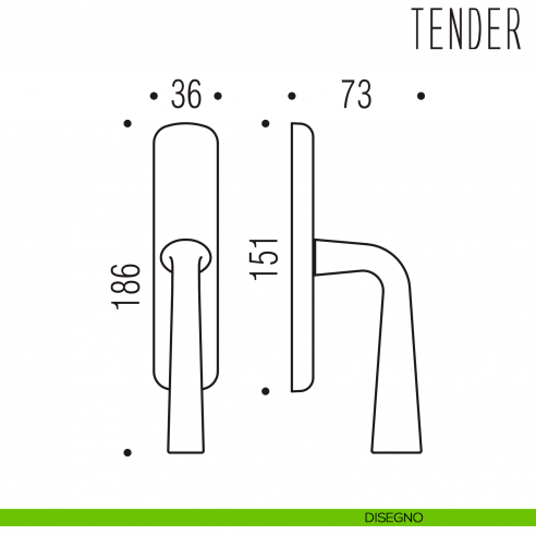 Maniglia per finestra cremonese Tender Colombo Design disegno