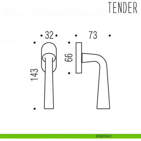 Maniglia per finestra martellina DK Tender Colombo Design disegno