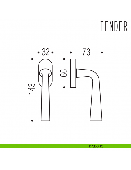 Maniglia per finestra martellina DK Tender Colombo Design disegno