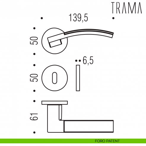 Maniglia per porta Trama Colombo Design con rosetta tonda bassa foro patent