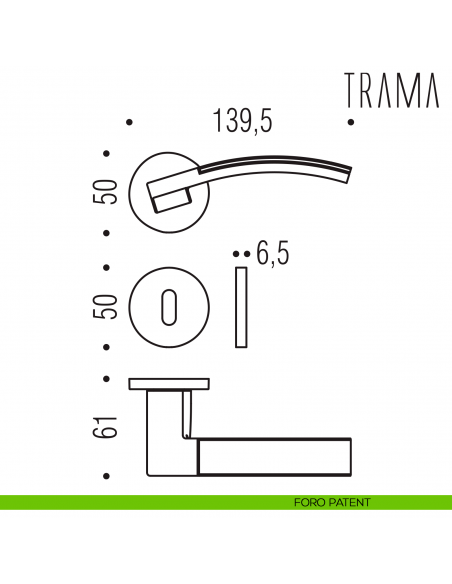 Maniglia per porta Trama Colombo Design con rosetta tonda bassa foro patent