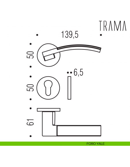 Maniglia per porta Trama Colombo Design con rosetta tonda bassa foro yale