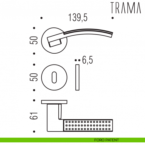 Maniglia Trama Colombo Design per porta con rosetta tonda bassa foro patent