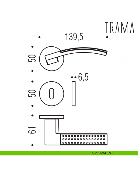 Maniglia Trama Colombo Design per porta con rosetta tonda bassa foro patent