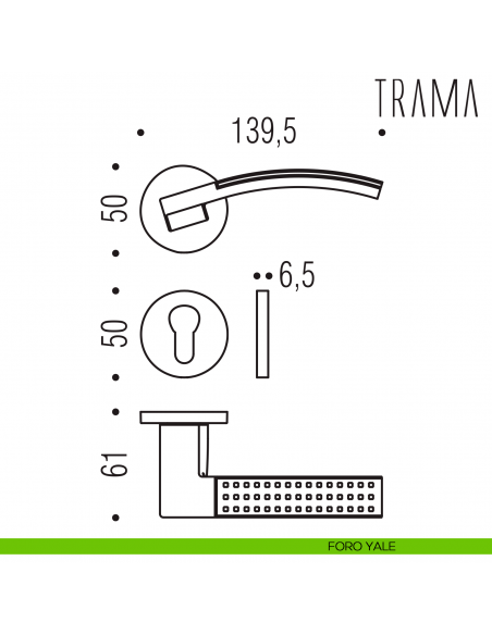 Maniglia Trama Colombo Design per porta con rosetta tonda bassa foro yale