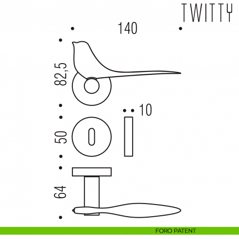 Maniglia per porta Twitty Colombo Design foro patent