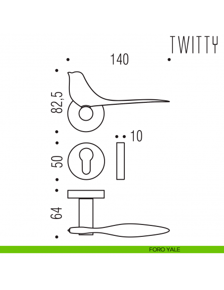 Maniglia per porta Twitty Colombo Design foro yale