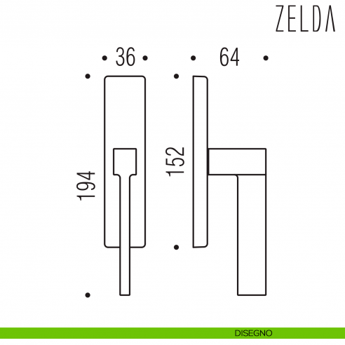 Maniglia per finestra cremonese Zelda Colombo Design disegno