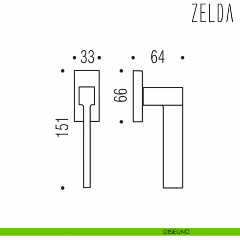 Maniglia per finestra martellina DK Zelda Colombo Design disegno