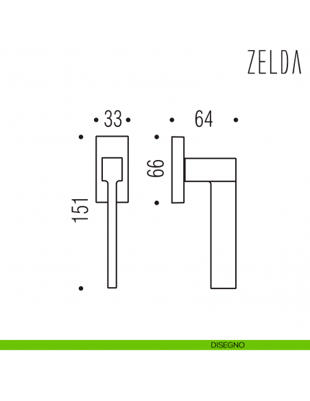 Maniglia per finestra martellina DK Zelda Colombo Design disegno