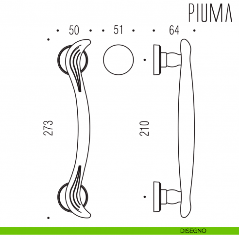 Maniglione per porta Piuma Colombo Design disegno