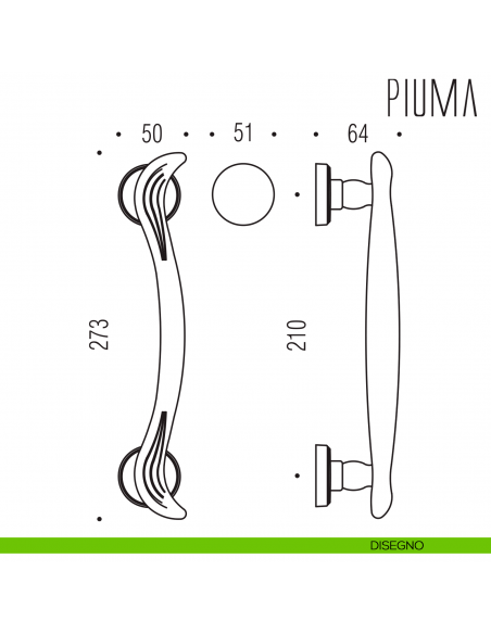 Maniglione per porta Piuma Colombo Design disegno