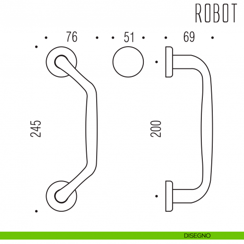 Maniglione per porta Robot Colombo Design zancato CD16 B disegno