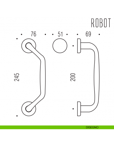 Maniglione per porta Robot Colombo Design zancato CD16 B disegno