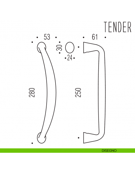 Maniglione per porta Tender Colombo Design zancato MG16 disegno