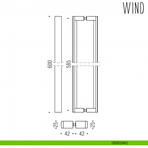 Coppia maniglioni per porta in vetro Wind Colombo Design LC46 disegno