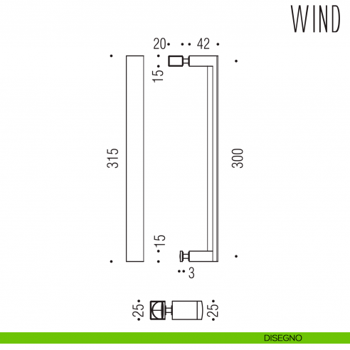 Maniglione per porta in vetro Wind Colombo Design LC56 disegno