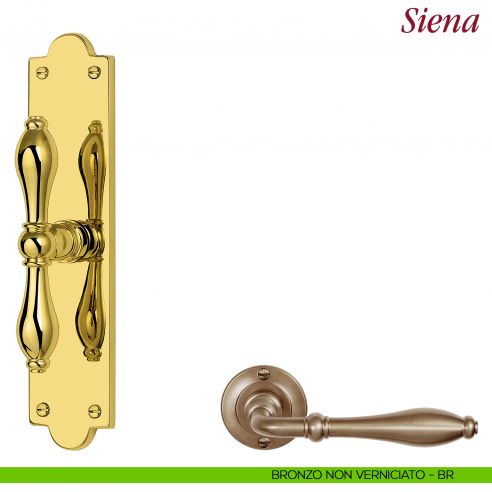 Maniglia per finestra cremonese Siena Antologhia con placca bassa bronzo non verniciato