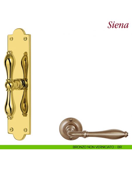 Maniglia per finestra cremonese Siena Antologhia con placca bassa bronzo non verniciato