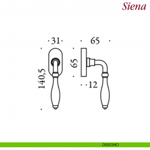Maniglia per finestra martellina DK Siena Antologhia disegno