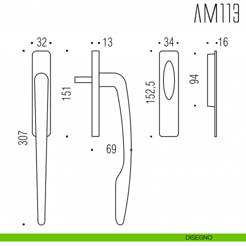 Maniglione per alzante scorrevole AM113 singolo Colombo Design disegno
