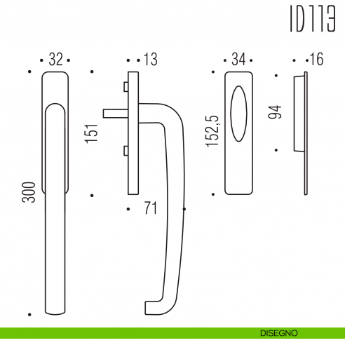 Maniglione per alzante scorrevole ID113 singolo Colombo Design disegno