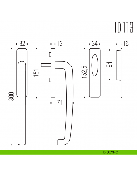 Maniglione per alzante scorrevole ID113 singolo Colombo Design disegno