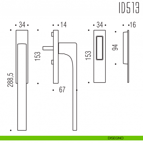 Maniglione per alzante scorrevole ID513 singolo Colombo Design disegno