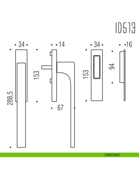 Maniglione per alzante scorrevole ID513 singolo Colombo Design disegno