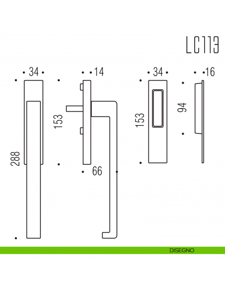 Maniglione per alzante scorrevole LC113 singolo Colombo Design disegno