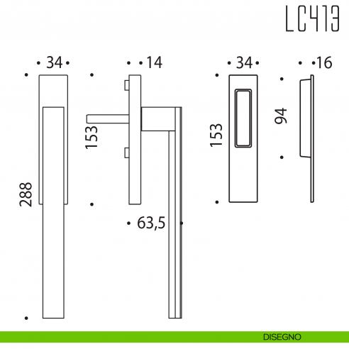 Maniglione per alzante scorrevole LC413 singolo Colombo Design disegno