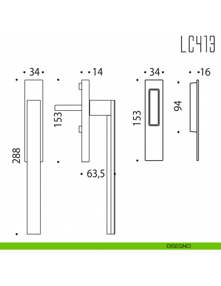 Maniglione per alzante scorrevole LC413 singolo Colombo Design disegno