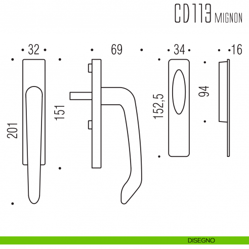 Maniglione per alzante scorrevole CD113 MIGNON singolo Colombo Design disegno