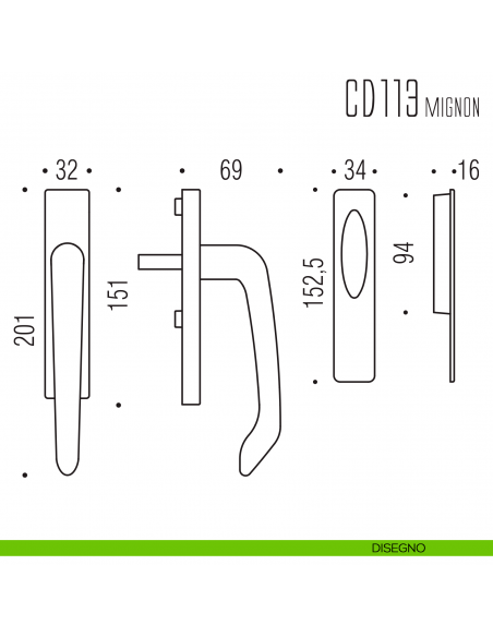 Maniglione per alzante scorrevole CD113 MIGNON singolo Colombo Design disegno