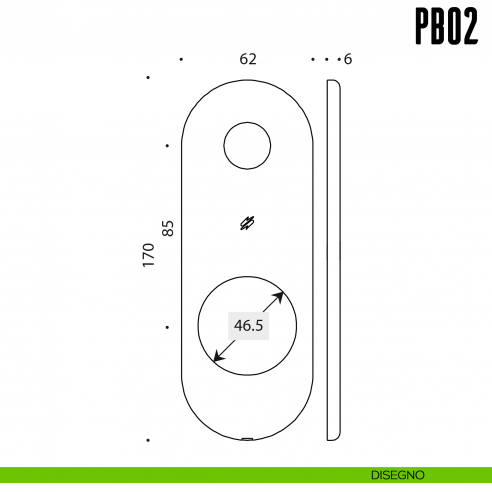 Placca interasse 85 mm con sottoplacca in nylon Colombo Design PB02 disegno