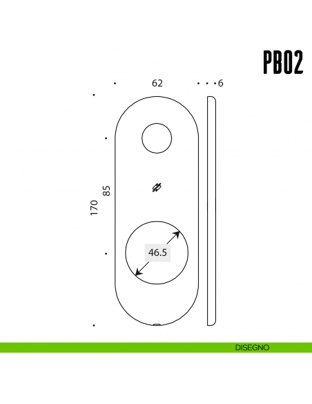 Placca interasse 85 mm con sottoplacca in nylon Colombo Design PB02 disegno