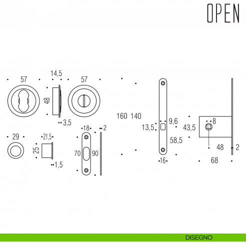 Maniglia per porta scorrevole Open Colombo Design nottolino e serratura disegno