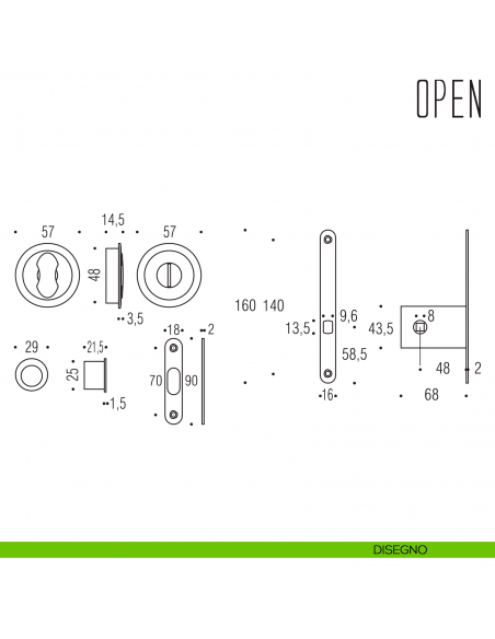 Maniglia per porta scorrevole Open Colombo Design nottolino e serratura disegno