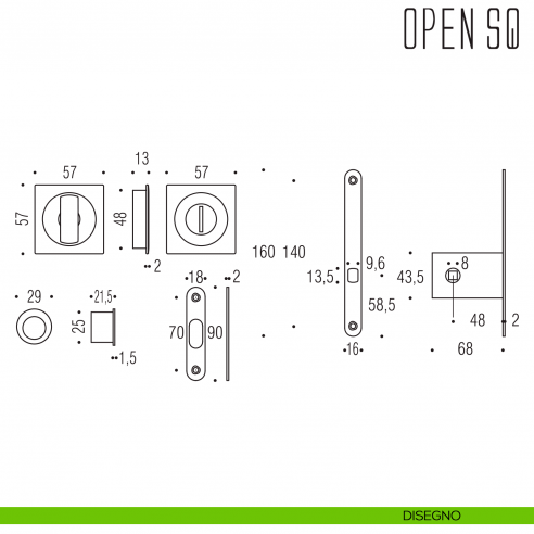 Maniglia per porta scorrevole Open SQ Colombo Design nottolino e serratura disegno