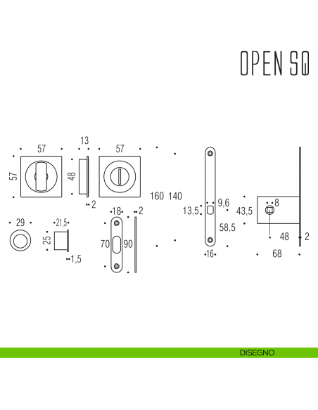 Maniglia per porta scorrevole Open SQ Colombo Design nottolino e serratura disegno