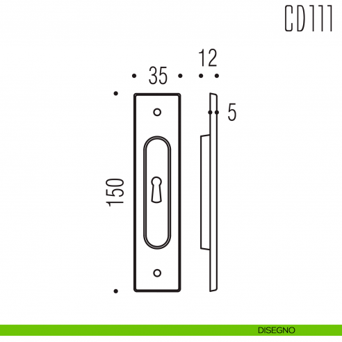 Maniglia per porta scorrevole CD111 CF Colombo Design con foro chiave disegno
