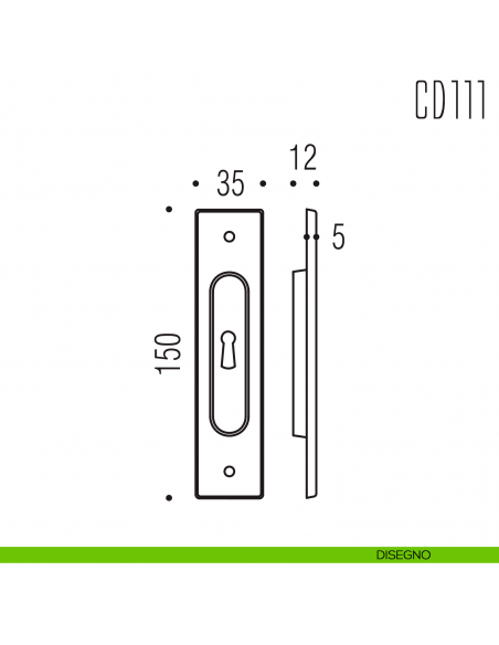 Maniglia per porta scorrevole CD111 CF Colombo Design con foro chiave disegno